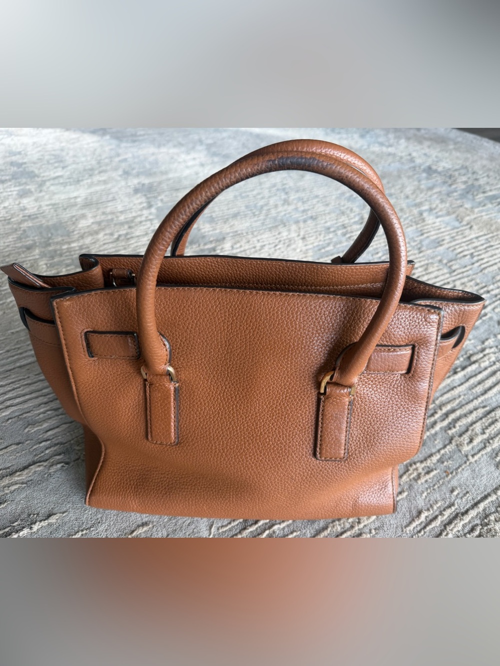Michael Kors Brown Leather Satchel with Signature MK Charm - cognac Hamilton - Picture 2 of 5